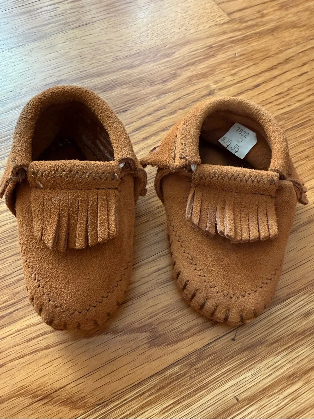 Minnetonka brown leather fringe baby moccasins 1